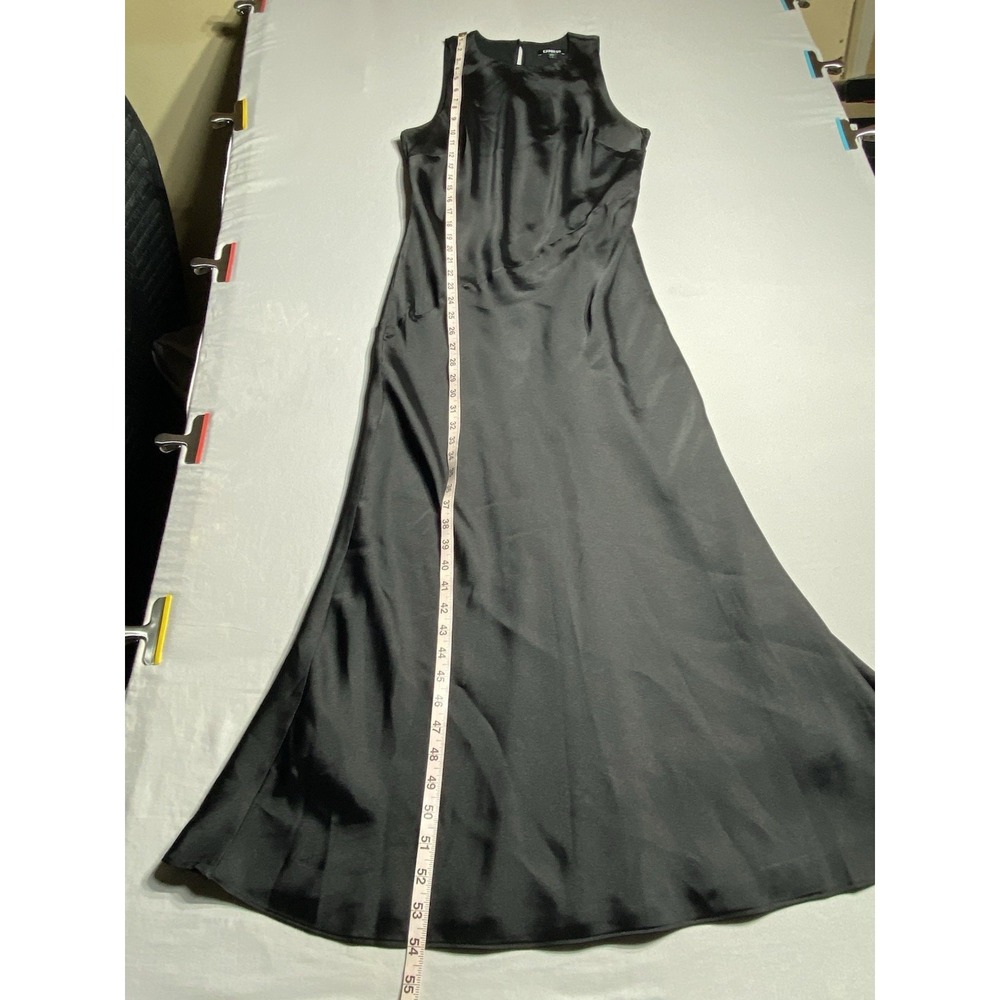 Express Womens Medium Black Satin Maxi Dress Sleeveless A-Line Formal Wedding - Picture 6 of 14